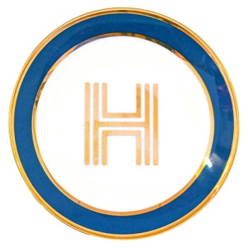 Блюдце Library золотая буква «H» (синего цвета)