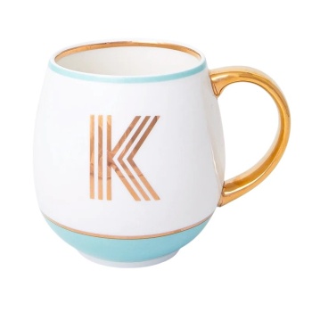 Кружка Library золотая буква «K» (мятного цвета)