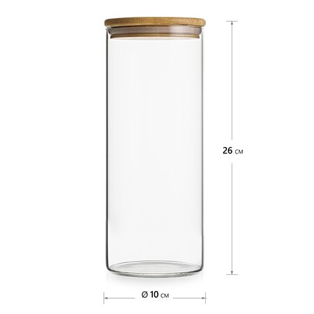 Фото Стеклянная банка 1.6л с бамбуковой крышкой Ø10x25см