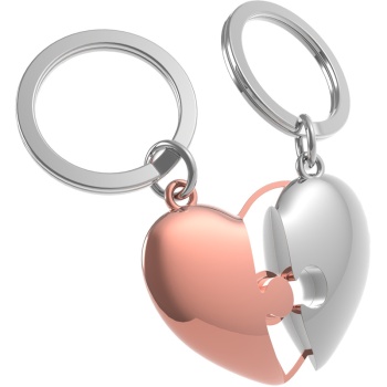 Фото Брелок для ключей "Две половины сердца" - розовое золото и серебро