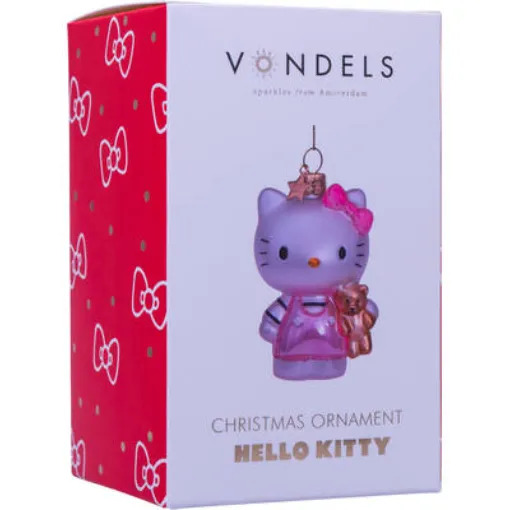 Фото Новогоднее украшение из стекла Vondels 'Hello Kitty в розовом с мишкой' 9см – в подарочной коробке