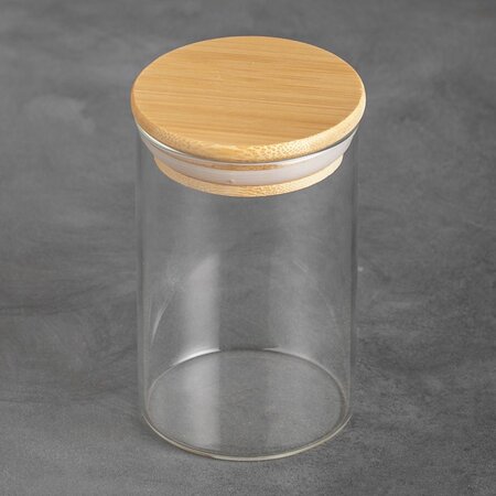 Фото Стеклянная банка 250мл с бамбуковой крышкой Ø6.5x10см