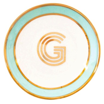 Блюдце Library золотая буква «G» (мятного цвета)
