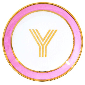 Блюдце Library золотая буква «Y» (розового цвета)