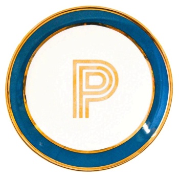 Блюдце Library золотая буква «P» (синего цвета)