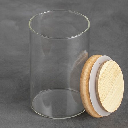 Фото Стеклянная банка 250мл с бамбуковой крышкой Ø6.5x10см