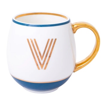 Кружка Library золотая буква «V» (синего цвета)