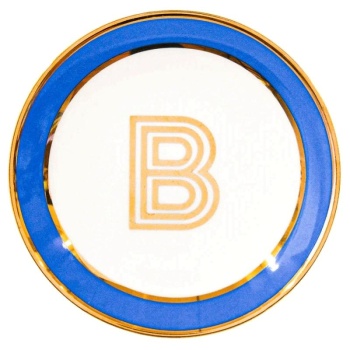 Блюдце Library золотая буква «B» (голубого цвета)