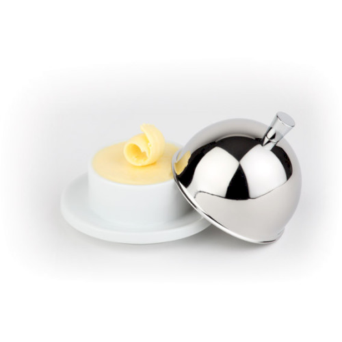 Фото Емкость для масла с крышкой (d)9 фарфор, крышка из нерж.стали хромированная