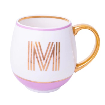 Кружка Library золотая буква «M» (розового цвета)