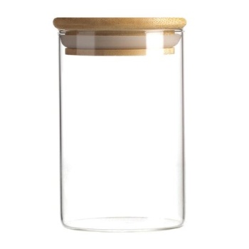 Фото Стеклянная банка 250мл с бамбуковой крышкой Ø6.5x10см