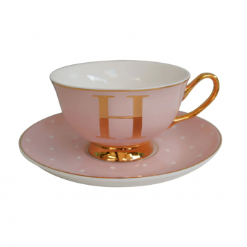 Фото Чашка c блюдцем «Bloomsbury» золотая буква «H» (розового цвета)