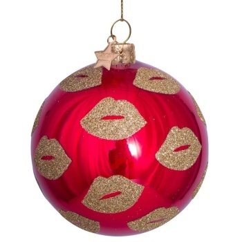 Фото Новогоднее украшение из стекла Vondels "Красный шар с рисунком губы" 8см