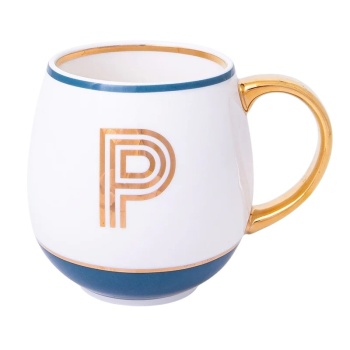 Кружка Library золотая буква «P» (синего цвета)