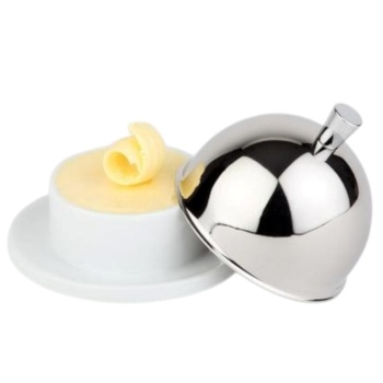 Фото Емкость для масла с крышкой (d)9 фарфор, крышка из нерж.стали хромированная