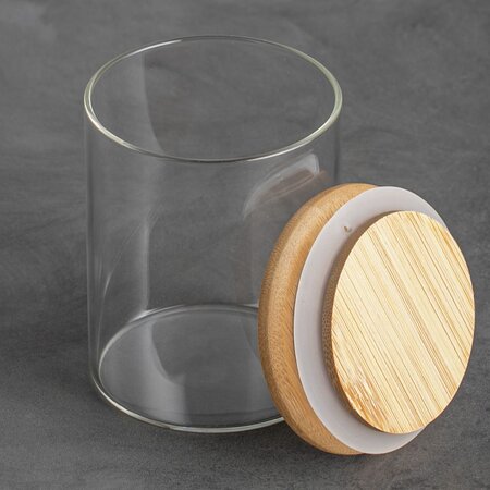 Фото Стеклянная банка 180мл с бамбуковой крышкой Ø6.5x8см
