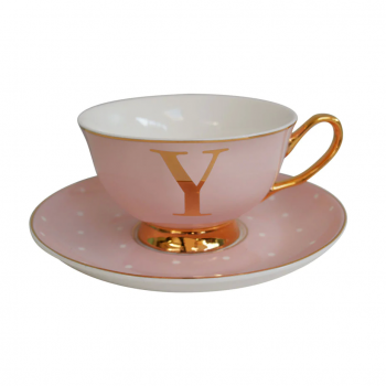 Фото Чашка c блюдцем «Bloomsbury» золотая буква «Y» (розового цвета)