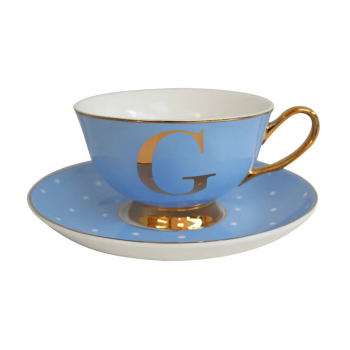 Фото Чашка c блюдцем «Bloomsbury» золотая буква «G» (голубого цвета)