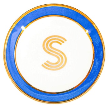 Блюдце Library золотая буква «S» (голубого цвета)