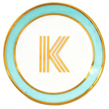 Блюдце Library золотая буква «K» (мятного цвета)
