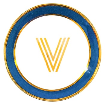 Блюдце Library золотая буква «V» (синего цвета)