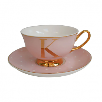 Фото Чашка c блюдцем «Bloomsbury» золотая буква «K» (розового цвета)