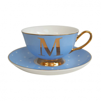 Фото Чашка c блюдцем «Bloomsbury» золотая буква «M» (голубого цвета)