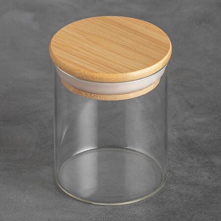 Фото Стеклянная банка 180мл с бамбуковой крышкой Ø6.5x8см