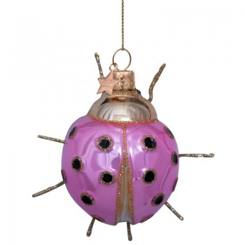 Фото Новогоднее украшение из стекла Vondels "Божья коровка розовая с опалом" 4см