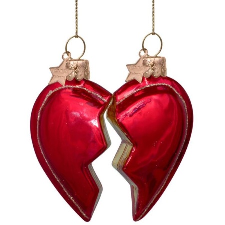 Набор новогодних украшений из стекла Vondels для друзей "Половинки сердца" 8.5см детальная картинка 