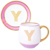 Кружка с блюдцем «Library» золотая буква «Y» (розового цвета) детальная картинка 
