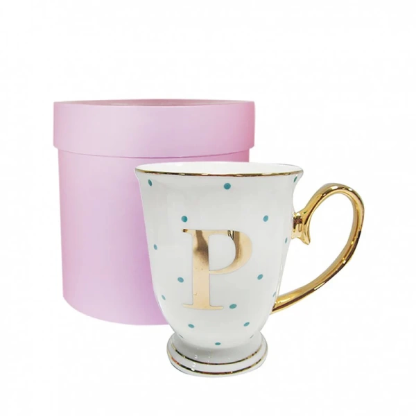 Фото Кружка «Bloomsbury» золотая буква «P» (в голубой горошек)
