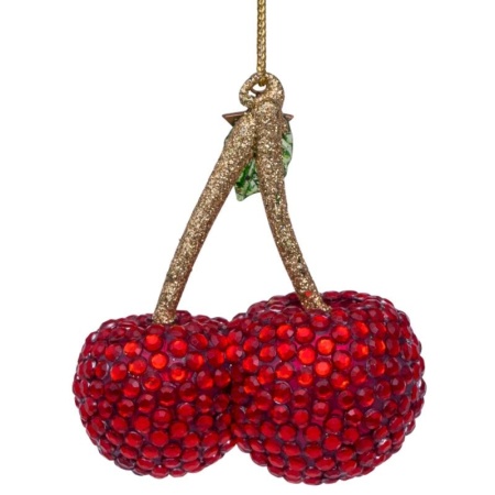 Новогоднее украшение из стекла Vondels "Красная вишня с бриллиантами" 8см детальная картинка 