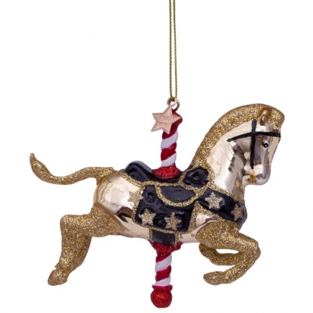 Новогоднее украшение из стекла Vondels "Золотая карусельная лошадка" 9см детальная картинка 