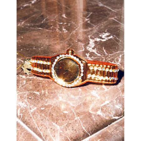 Новогоднее украшение из стекла Vondels "Золотые часы с бриллиантами" 10см детальная картинка 