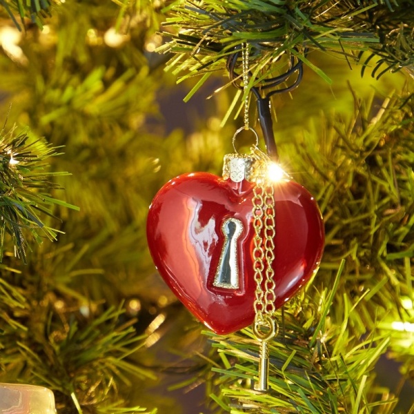 Новогоднее украшение из стекла Vondels "Красное сердце с ключом" 6.5см детальная картинка 
