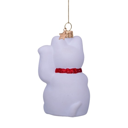 Новогоднее украшение из стекла Vondels "Белый кот Манэки-Нэко" 9см детальная картинка 