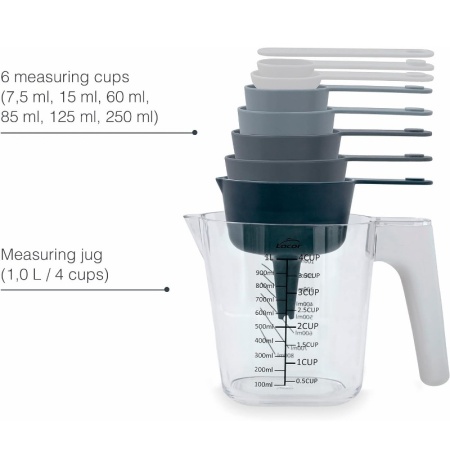 Набор из 9 предметов EXACT кувшин мерный, 6 мерных ложек, воронка и скребок детальная картинка 