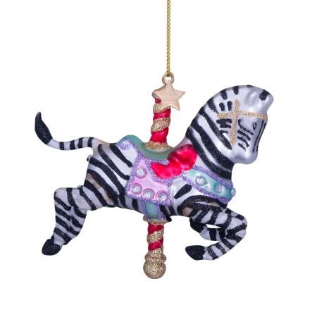 Новогоднее украшение из стекла Vondels "Карусель зебра" 10см детальная картинка 