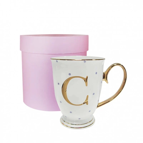 Фото Кружка «Bloomsbury» золотая буква «C» (в сиреневый горошек)