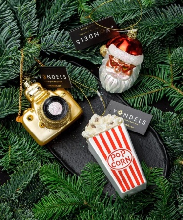 Новогоднее украшение из стекла Vondels "Попкорн в красно-белую полоску" 11см детальная картинка 