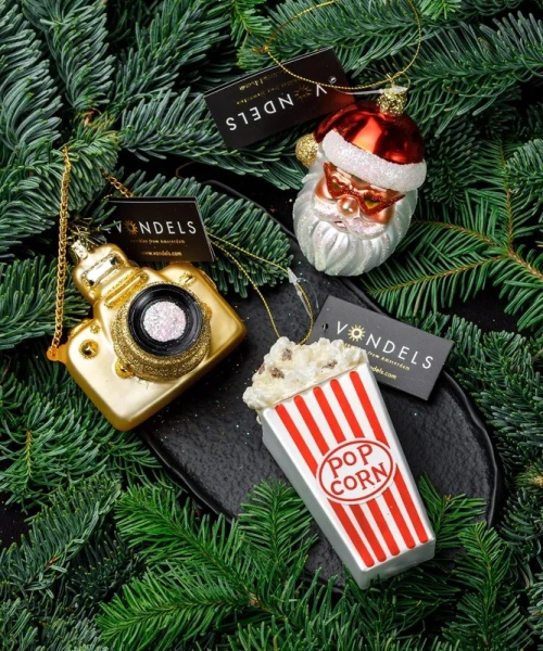 Фото Новогоднее украшение из стекла Vondels "Попкорн в красно-белую полоску" 11см