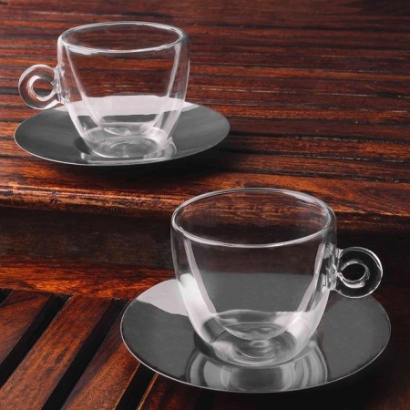 Набор чашек с блюдцами 300мл Thermic Glass, 2шт детальная картинка 