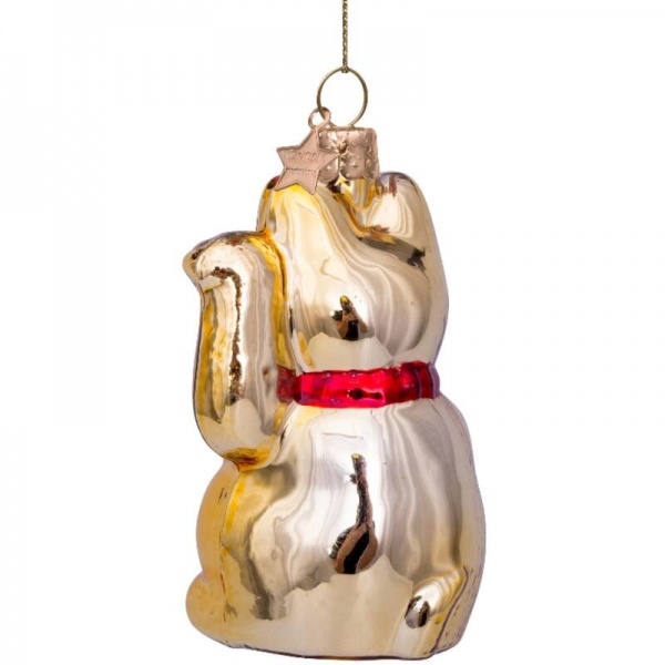 Фото Новогоднее украшение из стекла Vondels "Золотой кот Манэки-Нэко" 9см