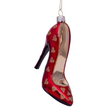 Новогоднее украшение из стекла Vondels "Красный туфель с золотом" 10см детальная картинка 