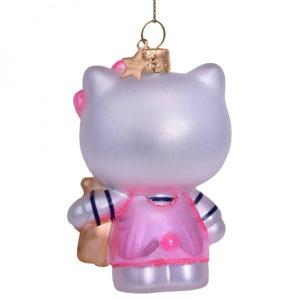 Фото Новогоднее украшение из стекла Vondels "Hello Kitty в розовом с мишкой" 9см - в подарочной коробке