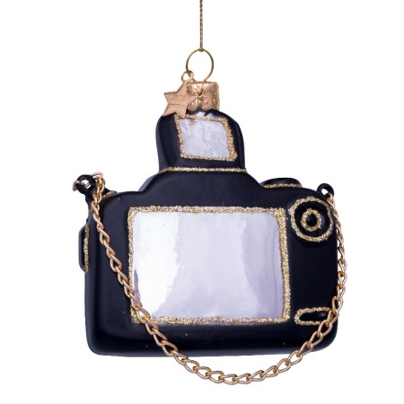 Новогоднее украшение из стекла Vondels "Черный фотоаппарат" 9см детальная картинка 