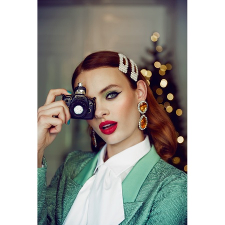 Новогоднее украшение из стекла Vondels "Черный фотоаппарат" 9см детальная картинка 