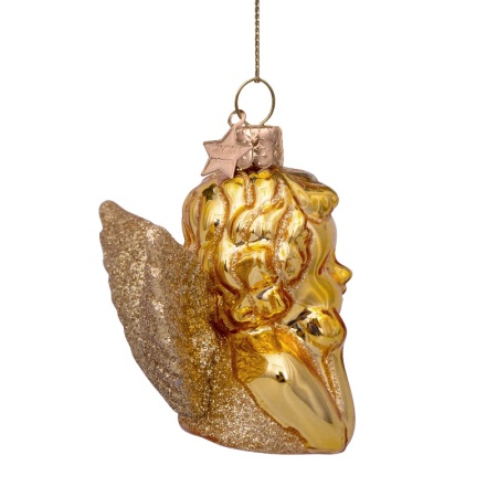 Новогоднее украшение из стекла Vondels "Золотой ангел" 7см детальная картинка 