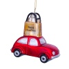 Новогоднее украшение из стекла Vondels "Красная машина с золотой сумкой" 9см детальная картинка 